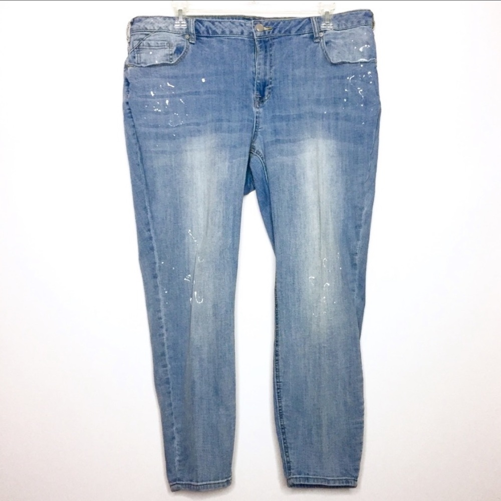 Lane Bryant Paint Splattered Skinny Jeans 24 Blue